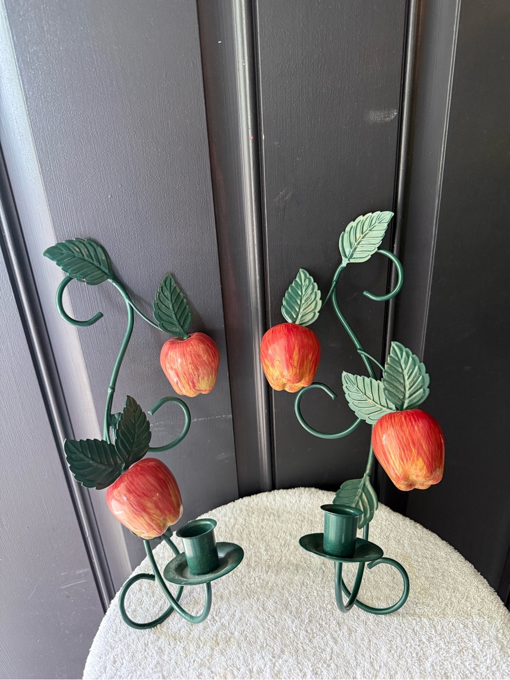 Vtg Home Interiors 2Pc Metal Apple Wall Candle Holders Sconce Leaves Decor
